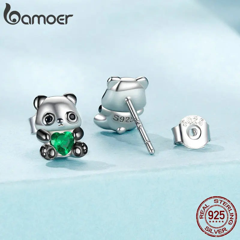 Sterling Silver Panda Stud Earrings for Women