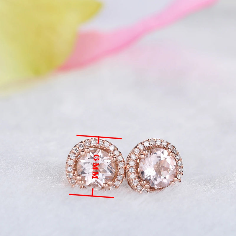 18k Rose Gold Morganite 1.43ct Diamond Stud Earrings for Women