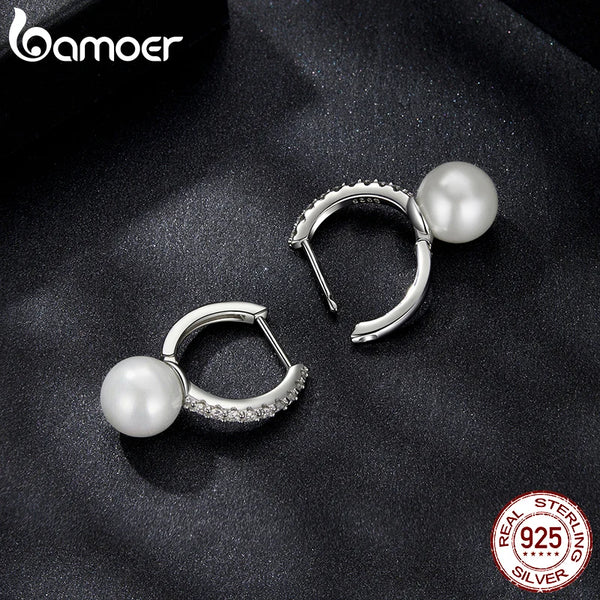 Sterling Silver Moissanite and Pearl Hoop Earrings for Women