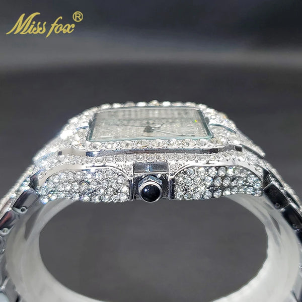 Stainless Steel Diamond Quartz Watch with Auto Date and Waterproof Wristwatch for Men