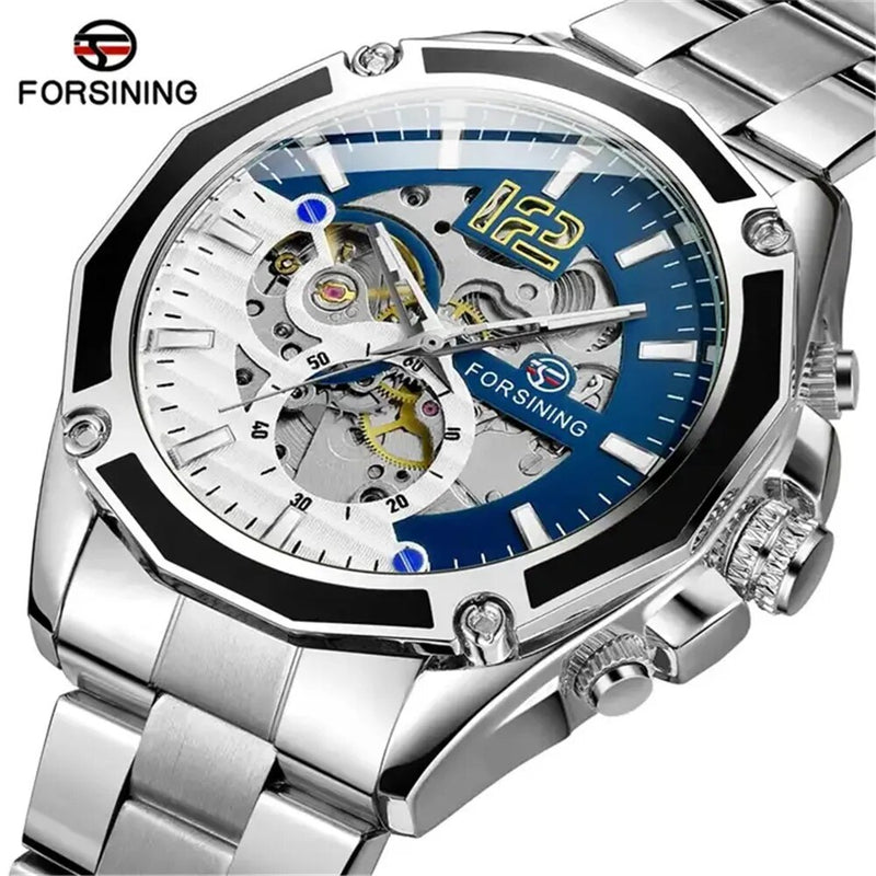 Stainless Steel Skeleton Mechanical Automatic Watch for Men