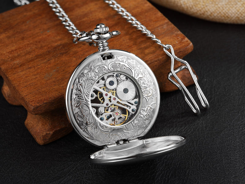 Copper Hollow Gear Steampunk Pocket Watch Pendant Necklace for Men and Women