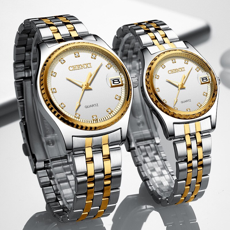 Steel Full Steel Business Quartz Waterproof Wrist Watches for Couple