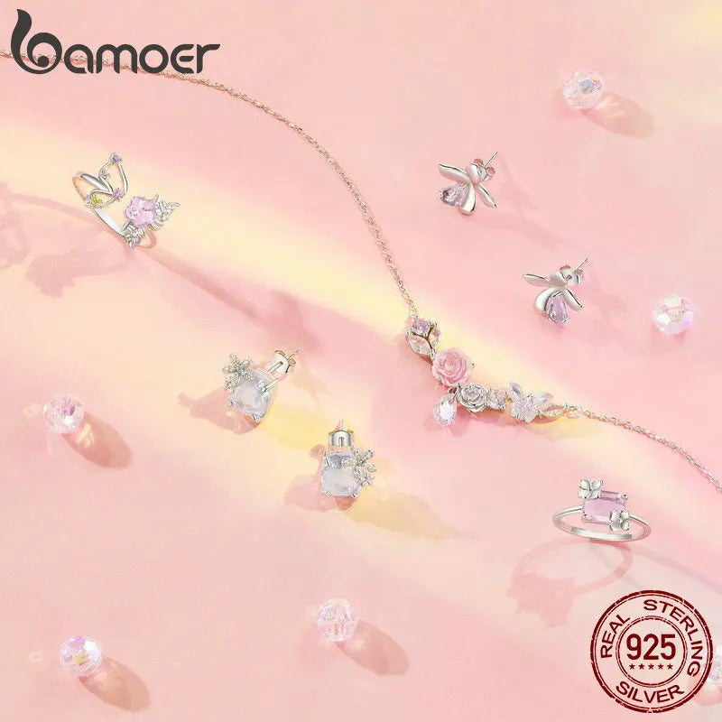 925 Sterling Silver Butterfly Flower Necklace for Women