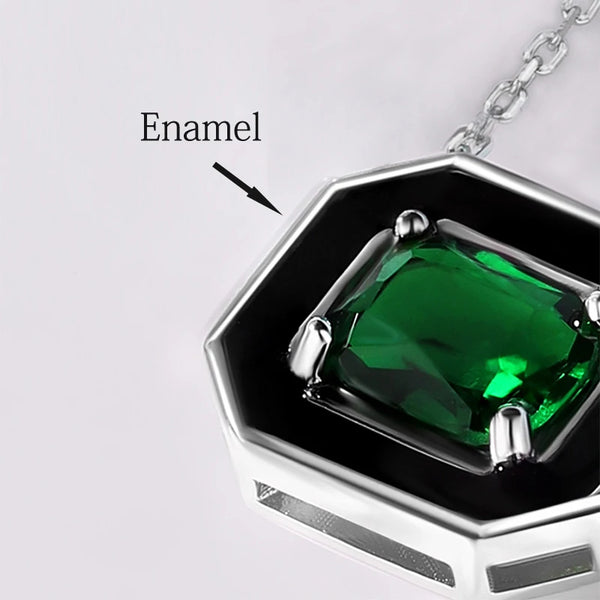 Sterling Silver Enamel Square Zircon Necklace for Women