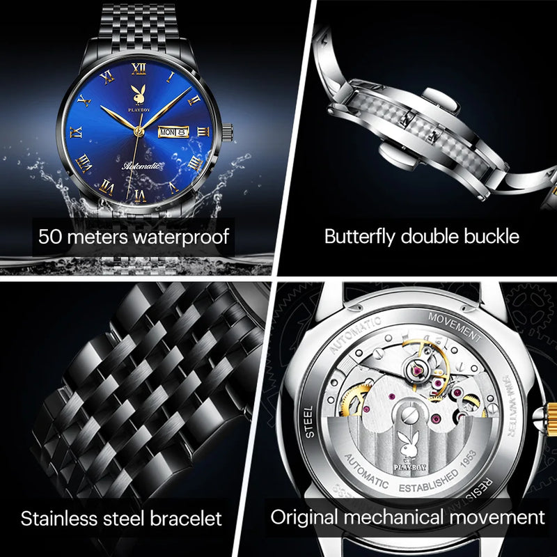 Stainless Steel Automatic Mechanical Watch for Men