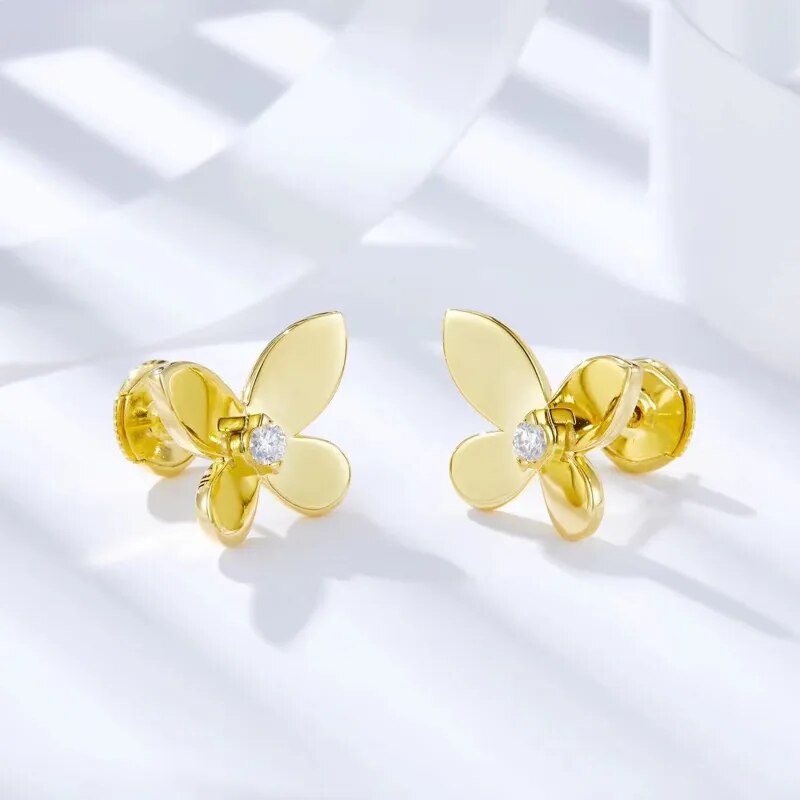 Yellow Gold Plated Sterling Silver Moissanite Butterfly Earrings for Women