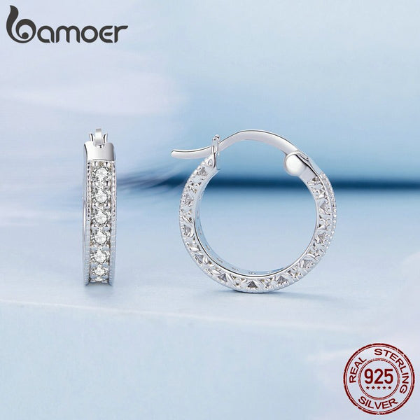 925 Sterling Silver Zircon Round Hoop Earrings for Women