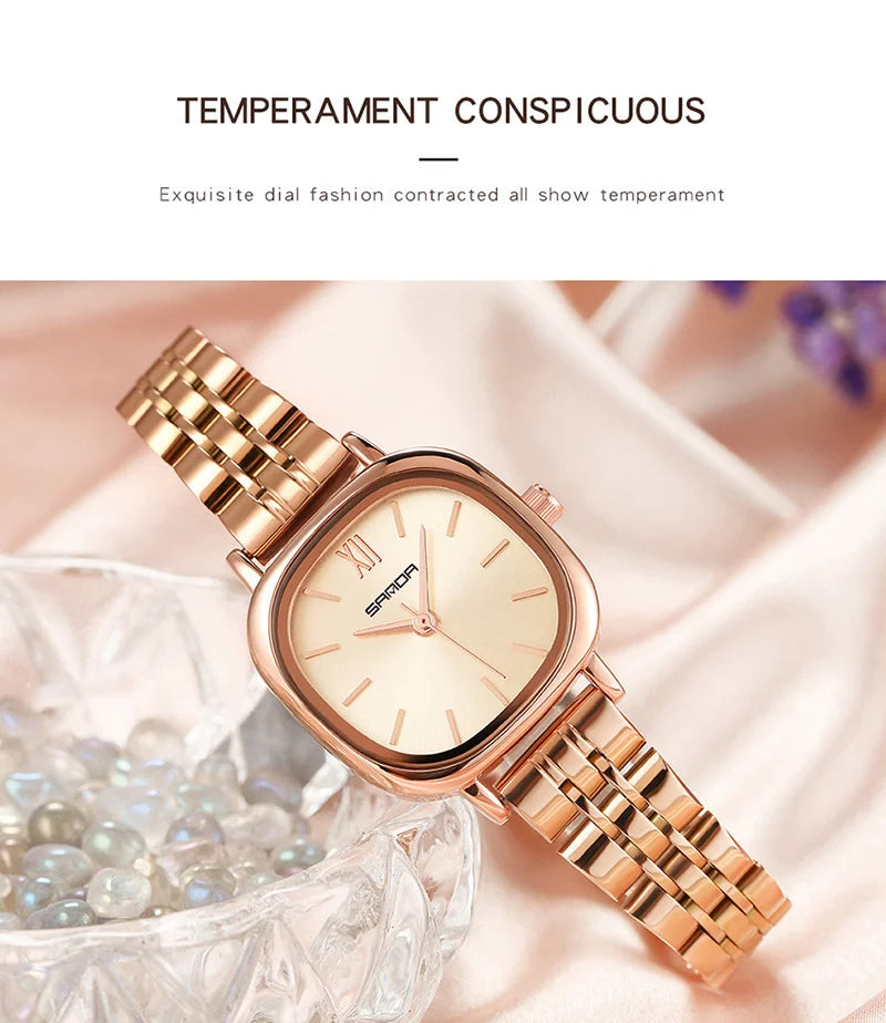 Stainless Steel Leather Mesh Quartz Watch for Women