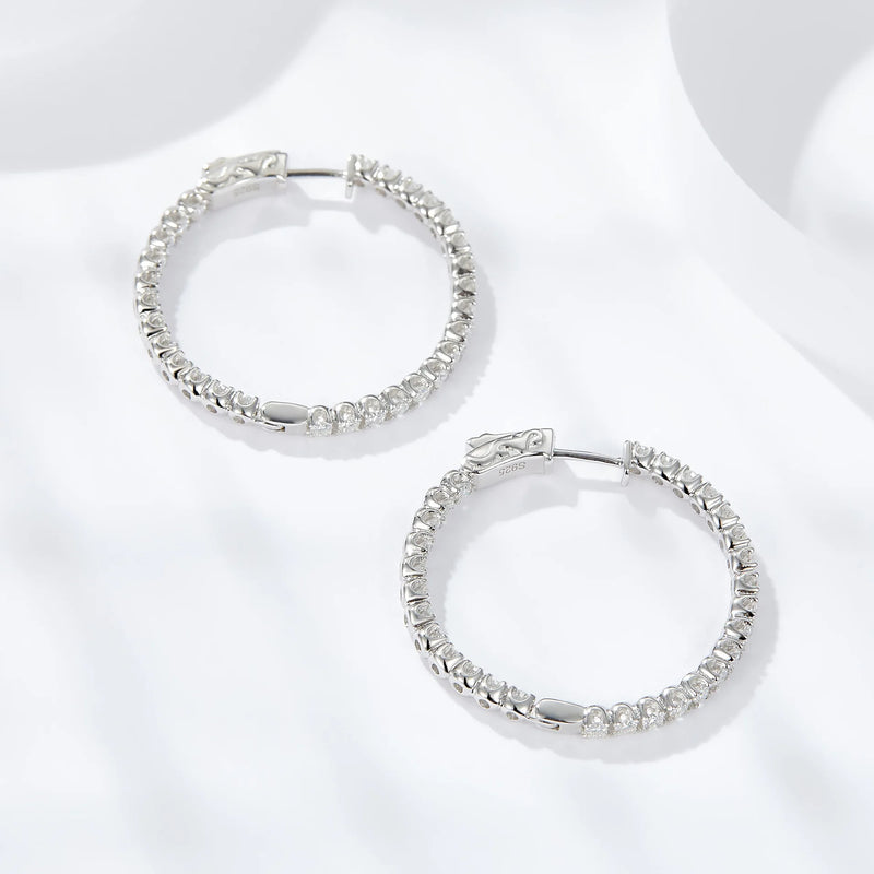 925 Sterling Silver Moissanite Diamonds 30MM Hoops Earrings