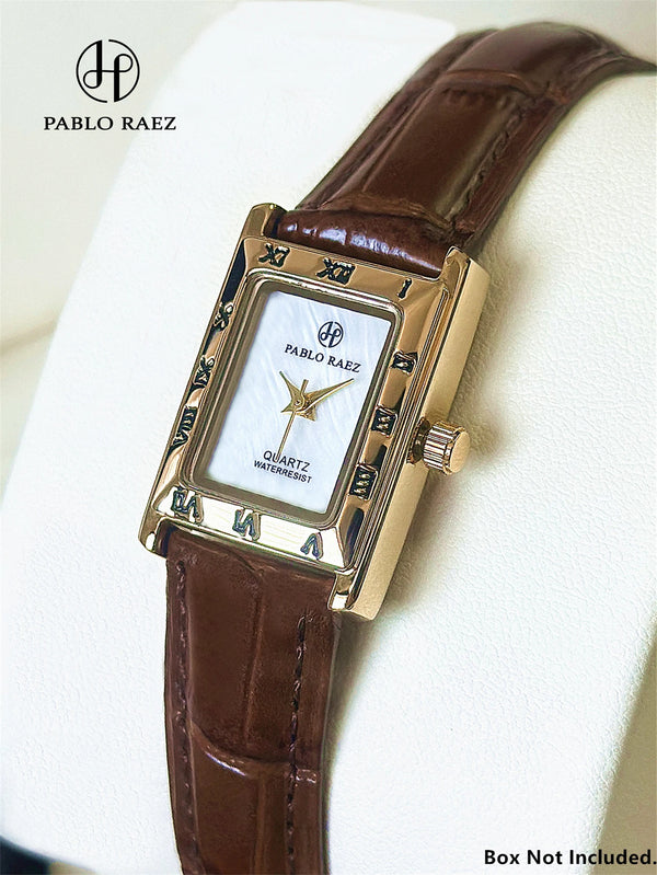 Luxury Fashion Square Women's Quartz Wristwatch, Classically Designed, Waterproof, Gold Color.