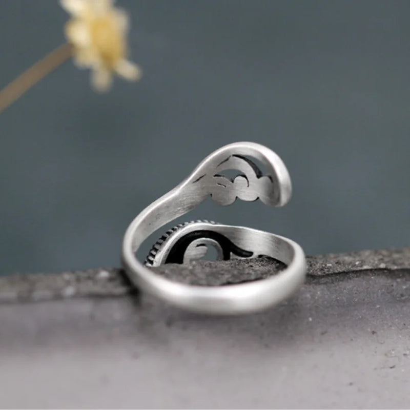 Solid Silver Retro Open Fish Ring for Women