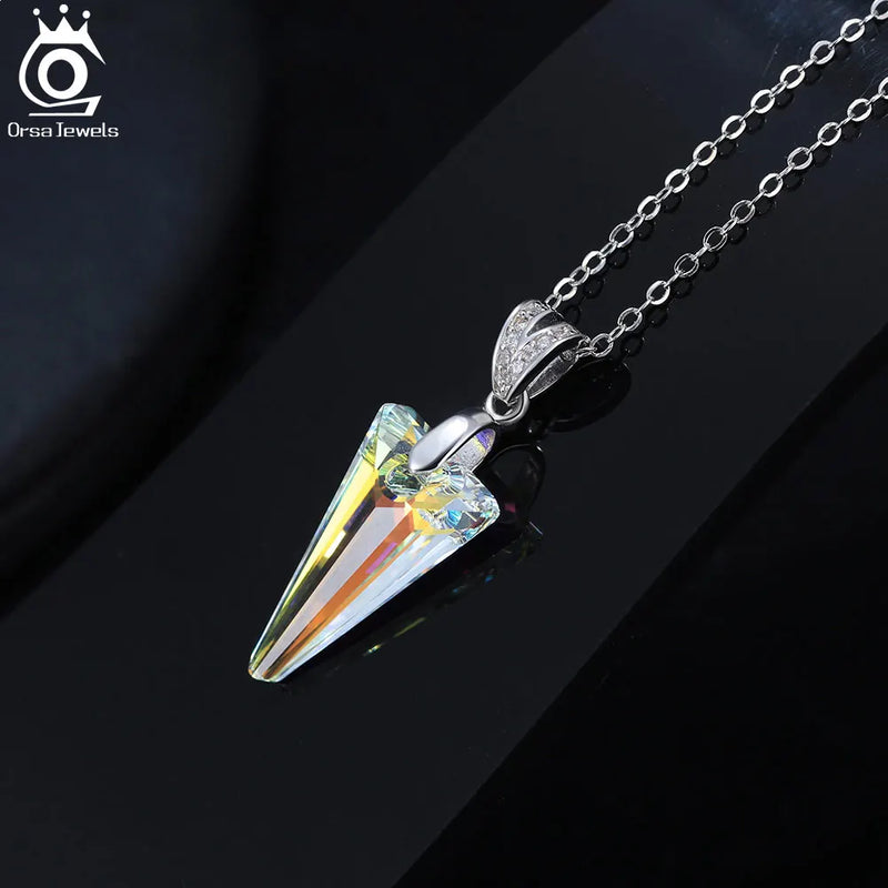 Sterling Silver Cone Pendants Necklace with Austrian Crystal for Women