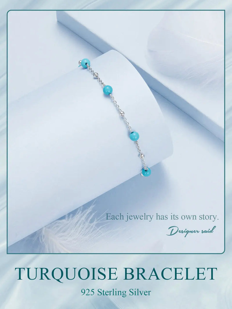 Sterling Silver Turquoise Chain Bracelet for Women