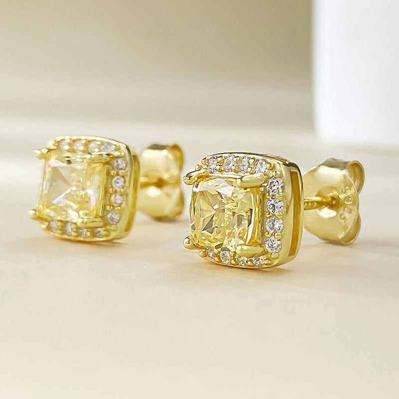 925 Sterling Silver Radiant Cut Citrine Stud Earrings for Women