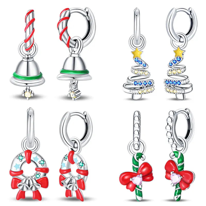 925 Silver Christmas Tree Bell Garland Earrings for Women