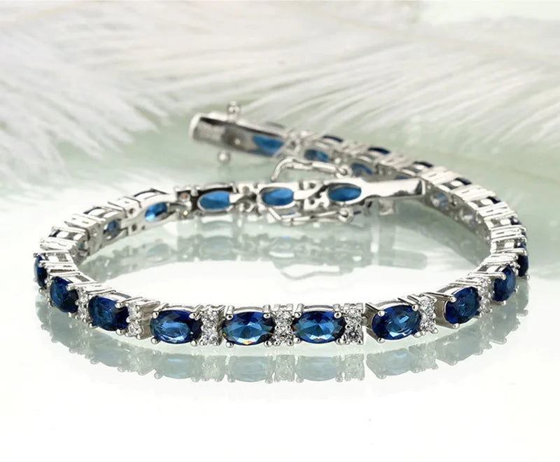 925 Silver Sparkling Sapphire Bracelet for Women