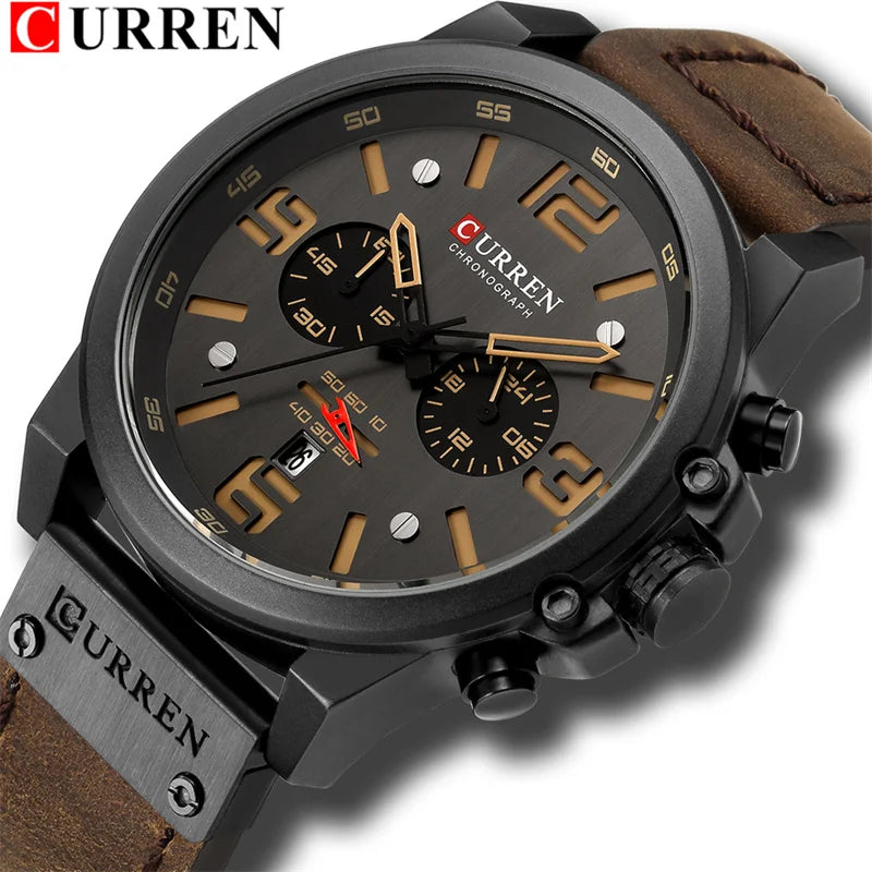 Stainless Steel Leather Chronograph Watch for Men