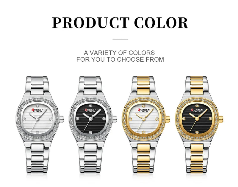 Stainless Steel Quartz Watch with Luminous Hands for Women