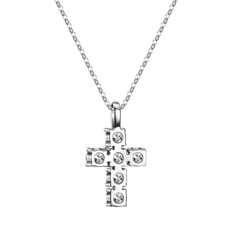 S925 Sterling Silver Real Moissanite Cross Pendant Necklace (3ct), for Women