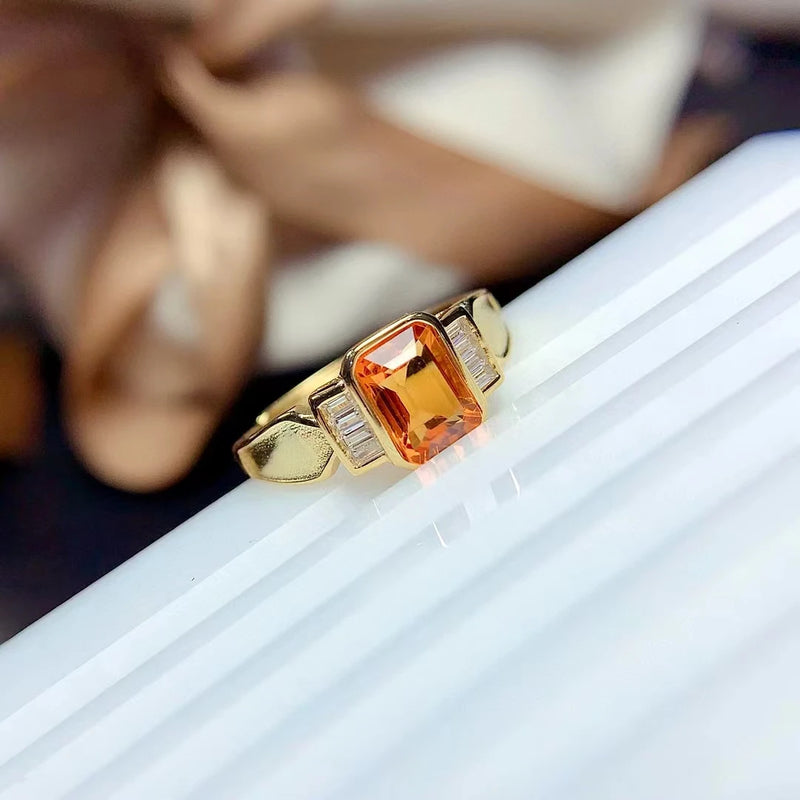 925 Sterling Silver Citrine Gemstone Ring for Women