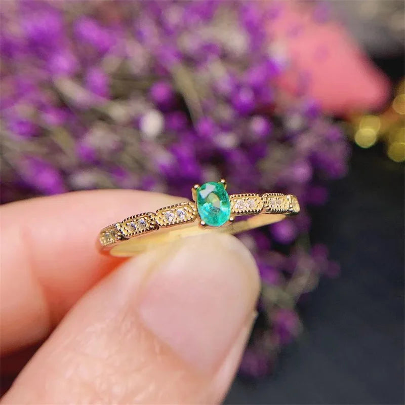 18K Yellow Gold & Sterling Silver Emerald Ring for Women