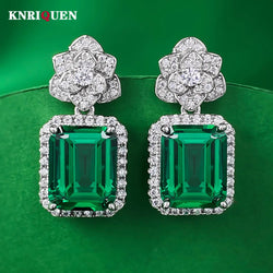 Sterling Silver Emerald Lab Diamond Dangle Earrings for Women