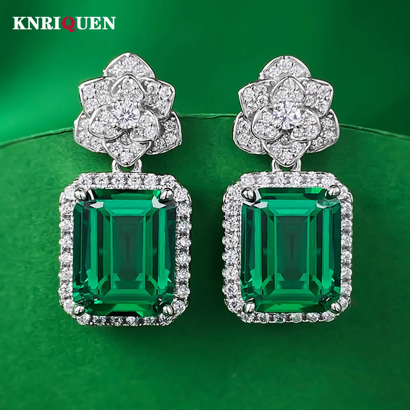 Sterling Silver Emerald Lab Diamond Dangle Earrings for Women