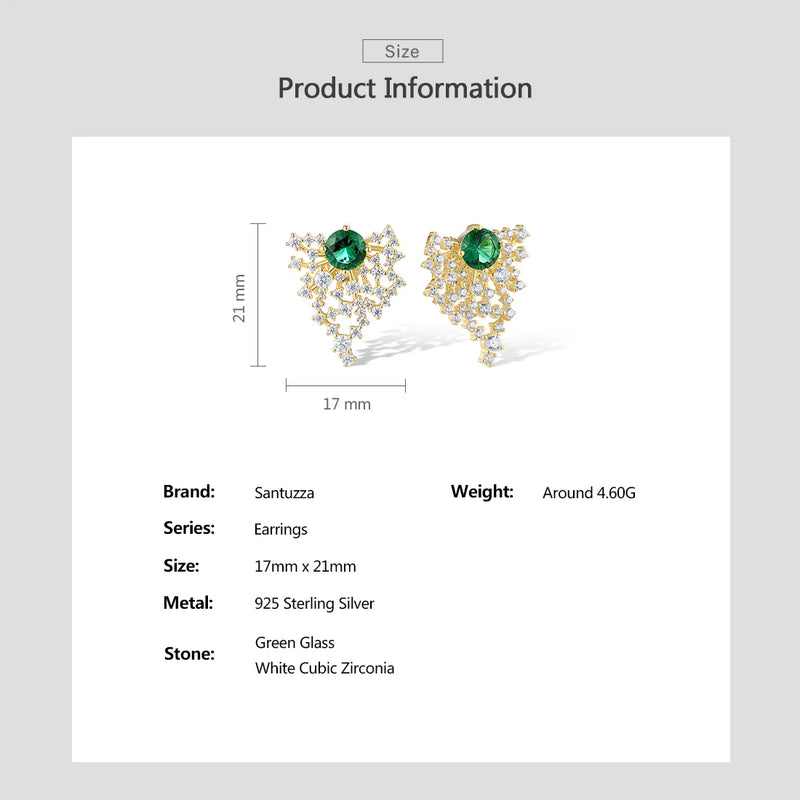 Sterling Silver Stud Earrings with Green Cubic Zirconia