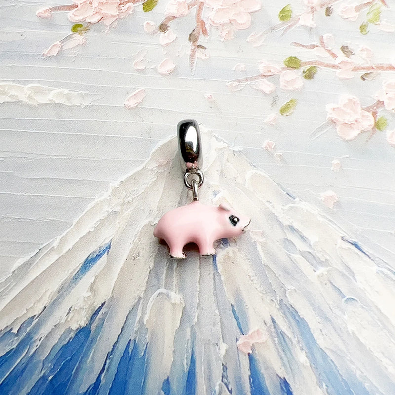 925 Sterling Silver Pink Pig Charm Pendant for Women