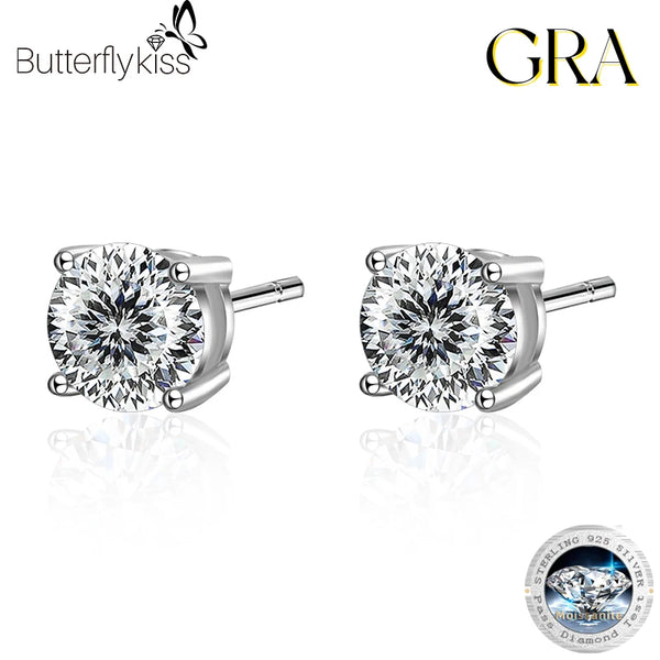 925 Sterling Silver Moissanite Solitaire Stud Earrings for Men and Women