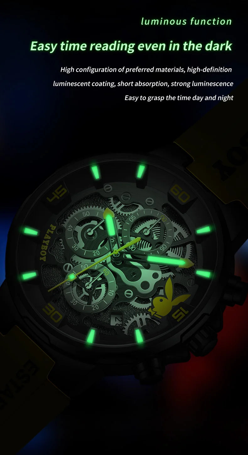 Stainless Steel Silicone Luxury Waterproof Luminous Watch for Men