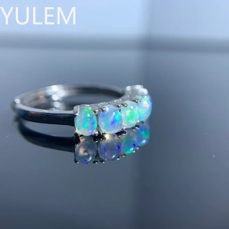 925 Sterling Silver Natural Australian Opal Ring for Women