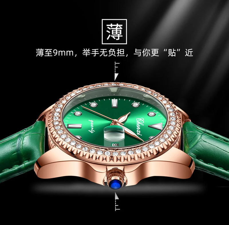 Stainless Steel Diamond Luminous Waterproof Watch for Women