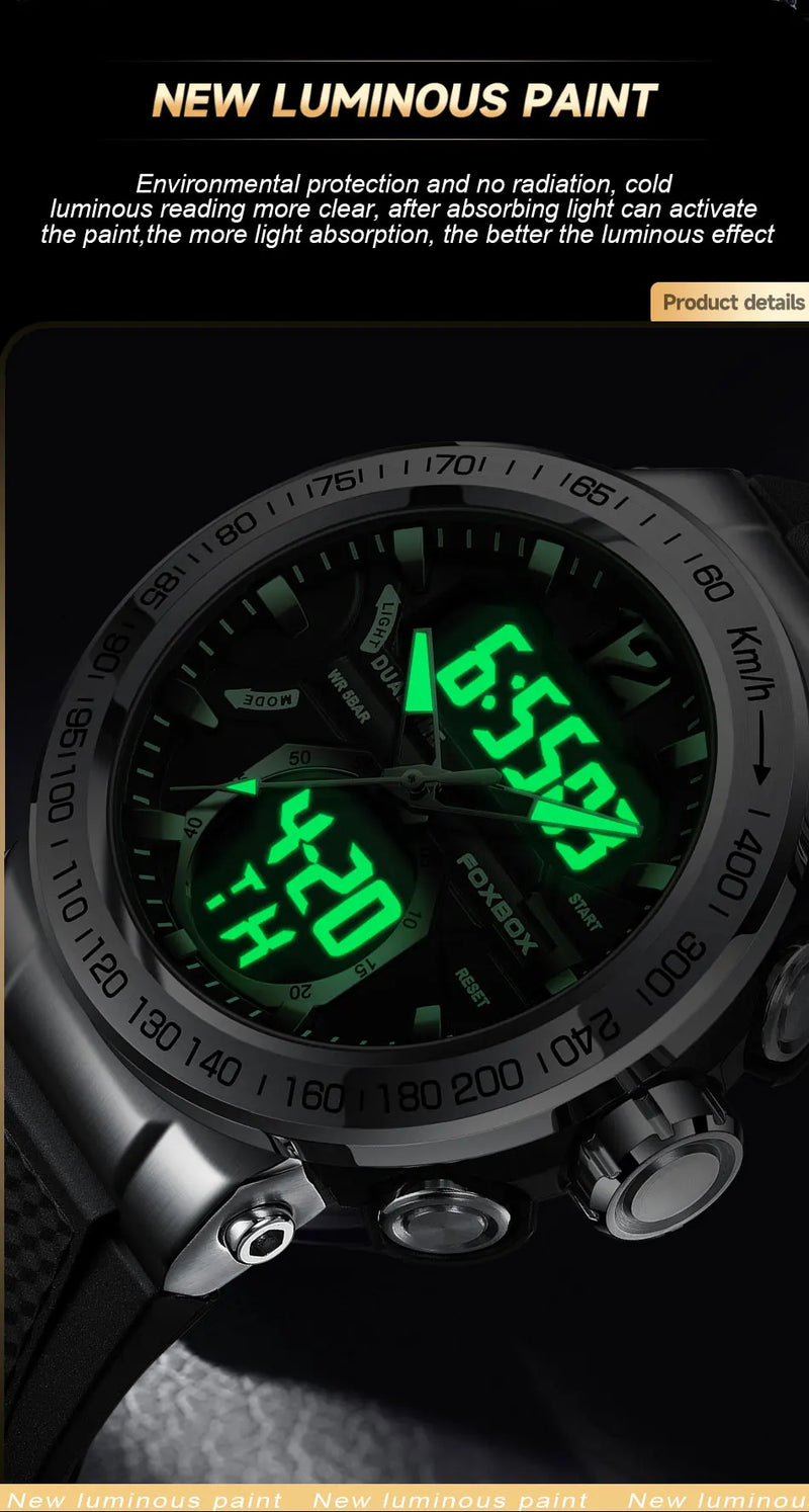 Men's Luxury Digital Analog Sport Watch with Dual Display, Original Quartz Movement, Waterproof.