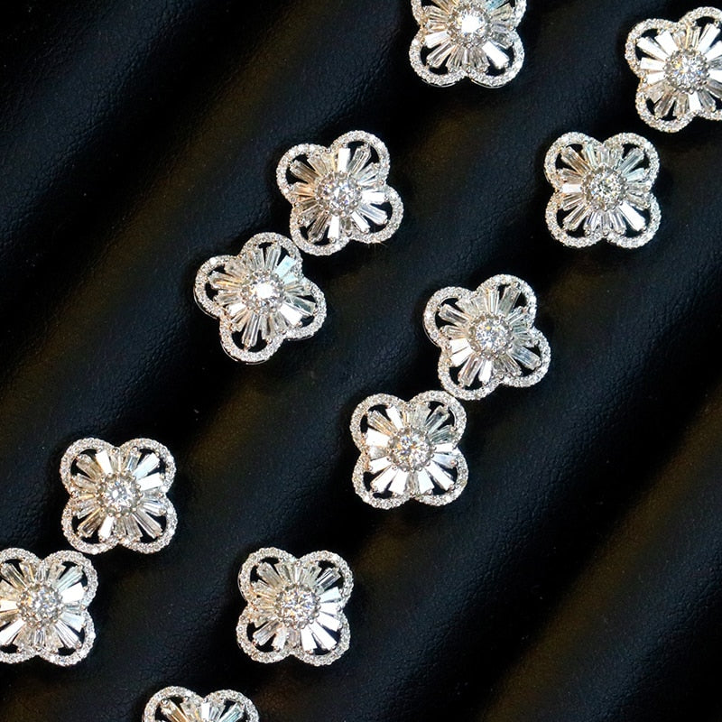 18K White Gold Diamond Clover Earrings for Women
