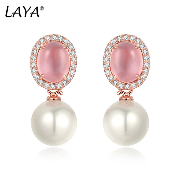 925 Sterling Silver Synthetic Pink Crystal Drop Earrings for Women