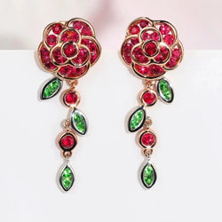 14k Rose Gold Ruby and Tsavorite Earrings Set for Women