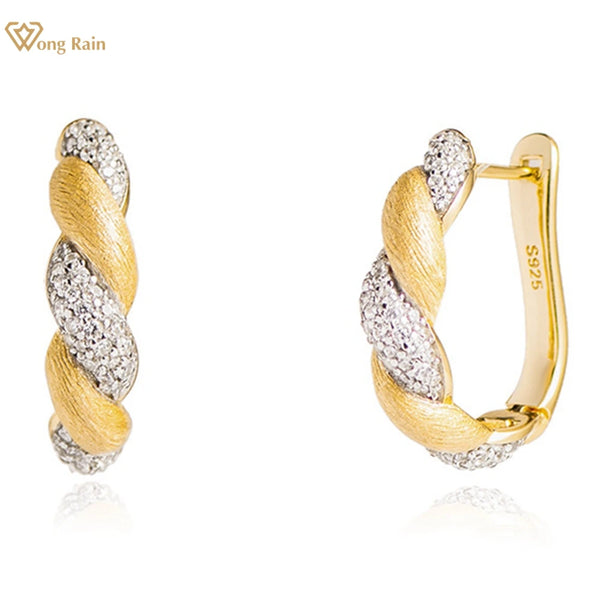Wong Rain Vintage 18K Gold Plated 925 Sterling Silver Lab Sapphire Gemstone Hoop Earrings for Women Fine Jewelry Free Shipping