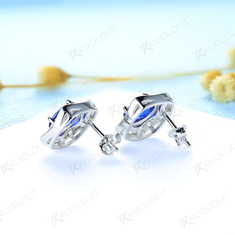 925 Sterling Silver Oval Sapphire Stud Earrings for Women