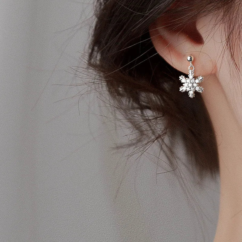 Silver Red Bow Knot Snowflakes Earrings for Women