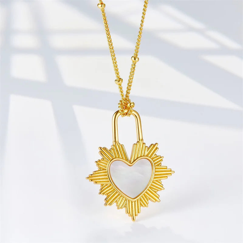 Sterling Silver Gold Plated White Shell Heart Pendant Necklace for Women