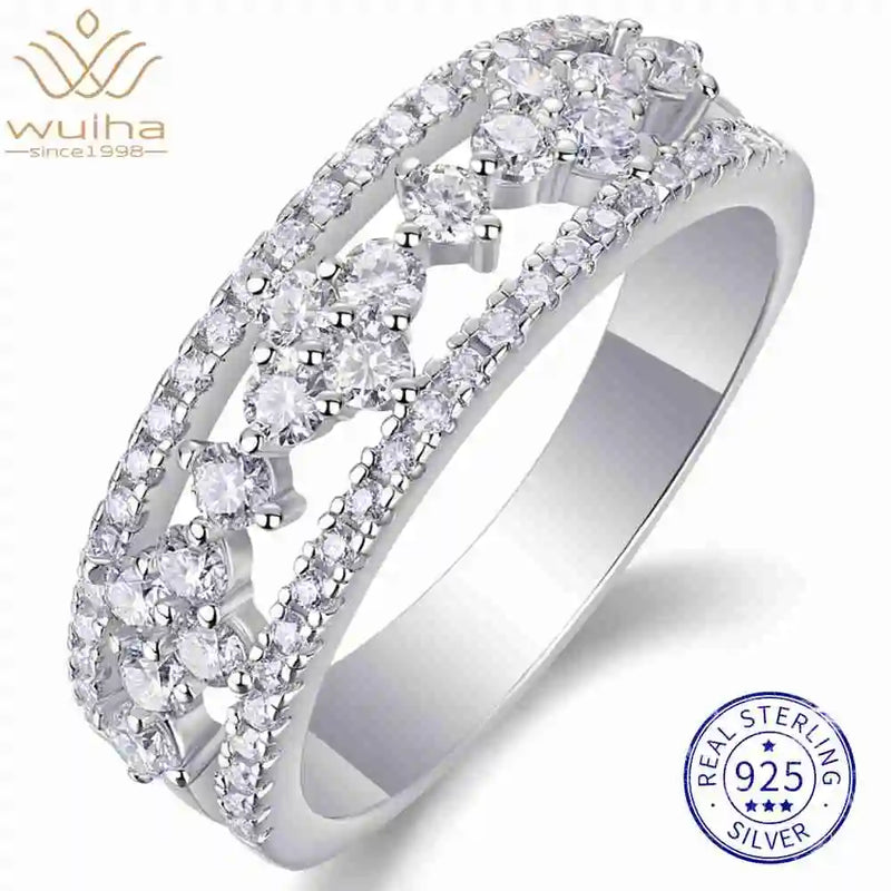 925 Sterling Silver VVS1 D Color Moissanite Diamonds Flower Ring