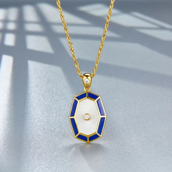 Sterling Silver Gold Plated White Shell Pendant Necklace with Blue Zircon for Her