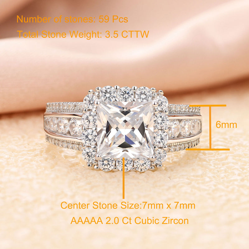 925 Sterling Silver Princess Cut 5A Cubic Zircon Engagement Ring for Women