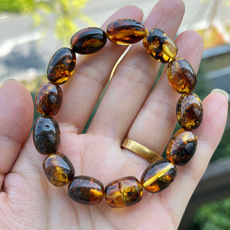 Sterling Silver Natural Amber Bracelet for Unisex