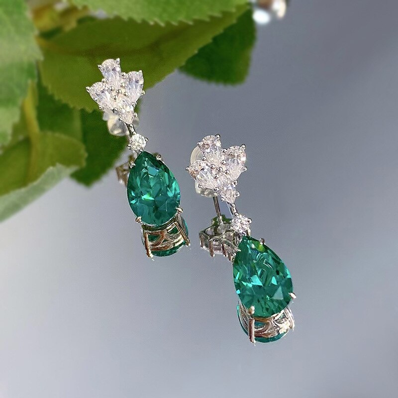 Sterling Silver Pear Cut Lab Paraiba Tourmaline Earrings for Women