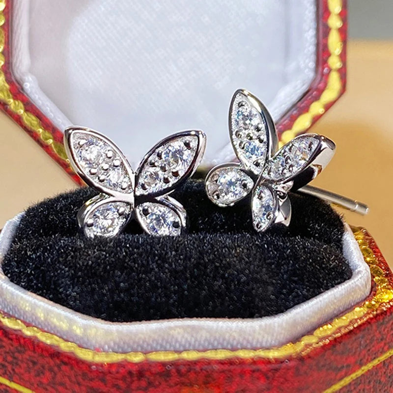 925 Sterling Silver D VVS1 Moissanite Butterfly Stud Earrings for Women