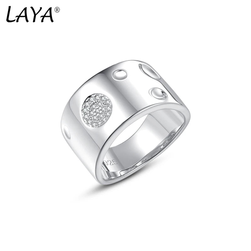 925 Sterling Silver Wide Ring with Small & Large Circle Decoration for Women & Men