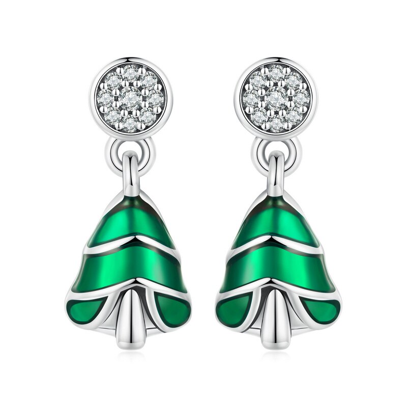 925 Sterling Silver Reindeer and Christmas Tree Drop Earrings for Women